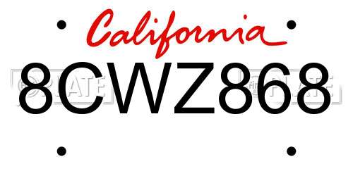 8CWZ868 California License Plate