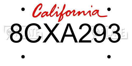 8CXA293 California License Plate