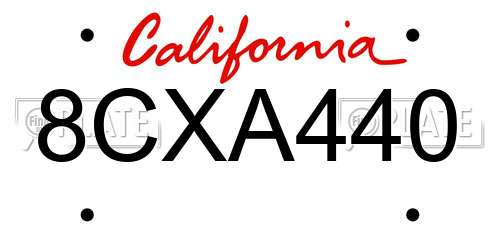 8CXA440 California License Plate