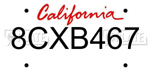 8CXB467 California License Plate