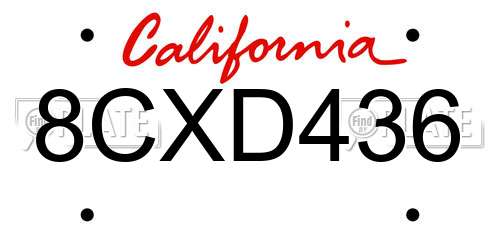 8CXD436 California License Plate
