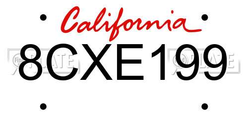 8CXE199 California License Plate