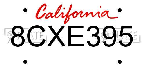 8CXE395 California License Plate