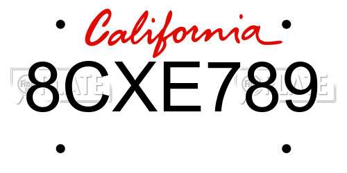 8CXE789 California License Plate