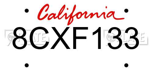 8CXF133 California License Plate