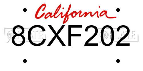 8CXF202 California License Plate