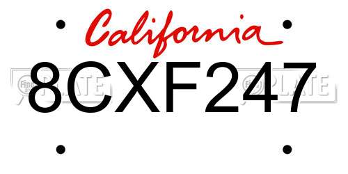 8CXF247 California License Plate