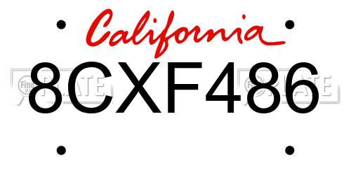 8CXF486 California License Plate