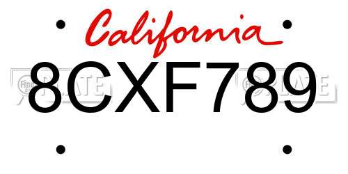 8CXF789 California License Plate