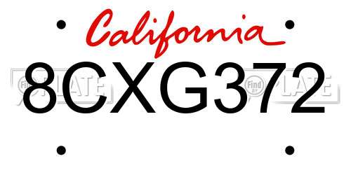 8CXG372 California License Plate