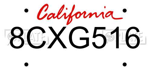8CXG516 California License Plate