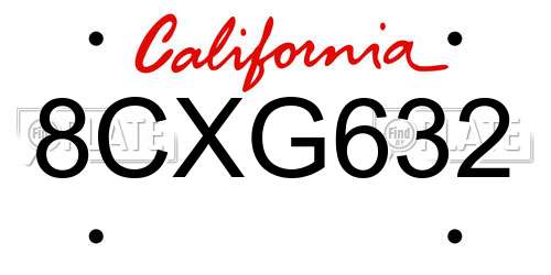 8CXG632 California License Plate