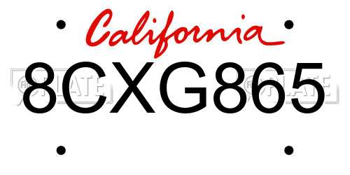 8CXG865 California License Plate