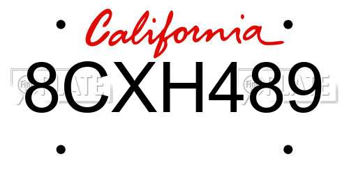 8CXH489 California License Plate