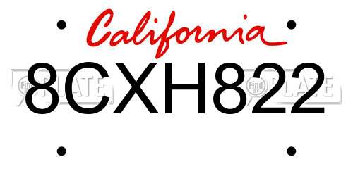 8CXH822 California License Plate