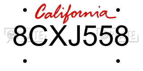8CXJ558 California License Plate