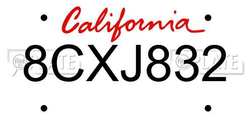 8CXJ832 California License Plate