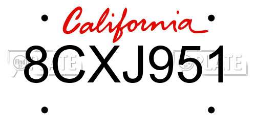 8CXJ951 California License Plate