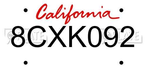 8CXK092 California License Plate