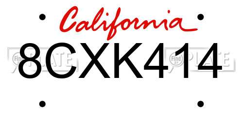 8CXK414 California License Plate