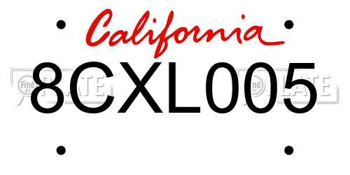 8CXL005 California License Plate