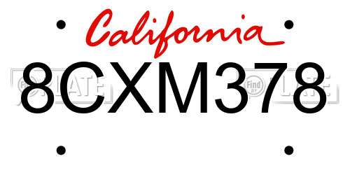 8CXM378 California License Plate