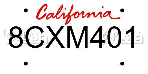 8CXM401 California License Plate