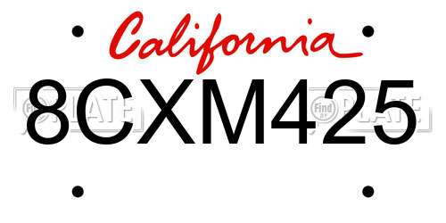8CXM425 California License Plate