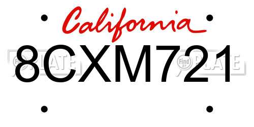8CXM721 California License Plate