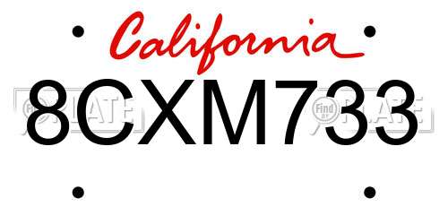8CXM733 California License Plate