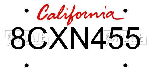 8CXN455 California License Plate