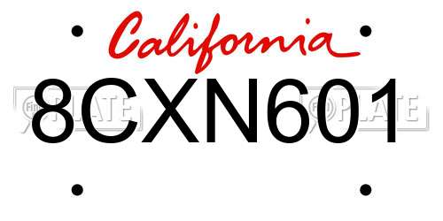 8CXN601 California License Plate