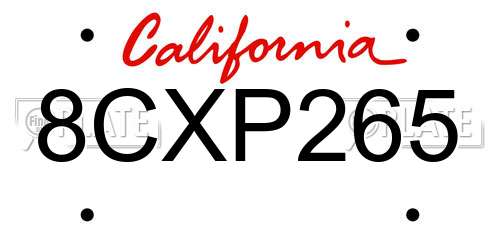 8CXP265 California License Plate