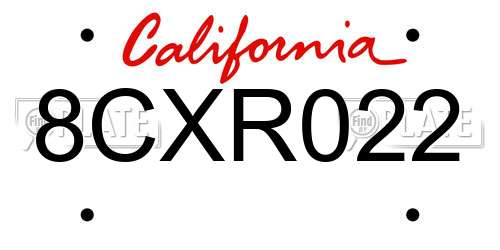 8CXR022 California License Plate