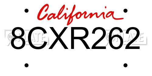 8CXR262 California License Plate