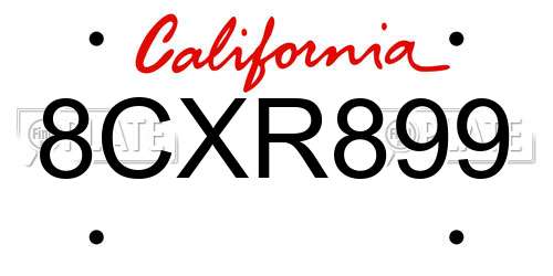 8CXR899 California License Plate