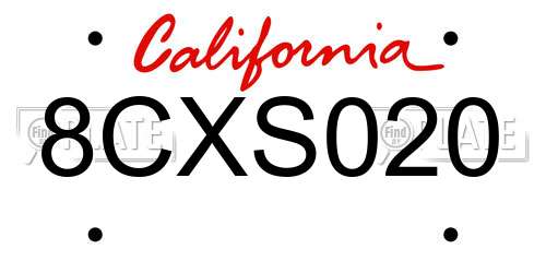 8CXS020 California License Plate