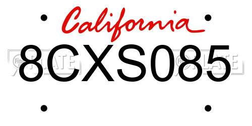 8CXS085 California License Plate