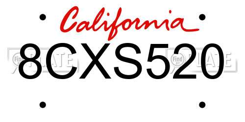 8CXS520 California License Plate