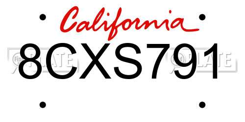 8CXS791 California License Plate