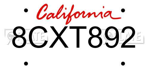 8CXT892 California License Plate