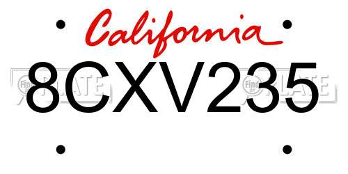 8CXV235 California License Plate