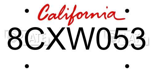 8CXW053 California License Plate