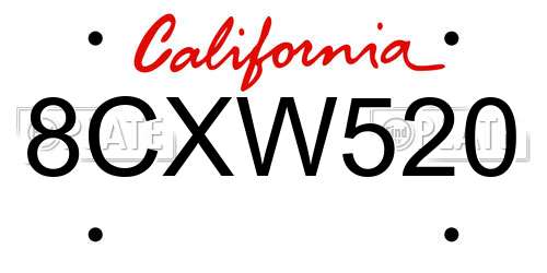 8CXW520 California License Plate