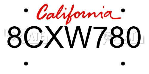 8CXW780 California License Plate