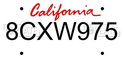 8CXW975 California License Plate