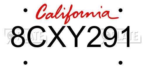 8CXY291 California License Plate