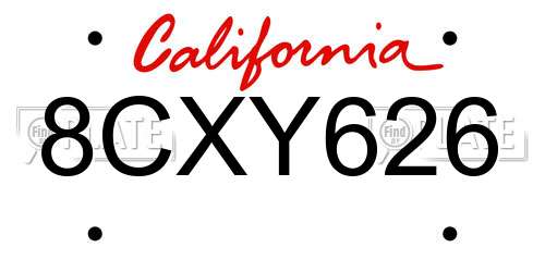 8CXY626 California License Plate
