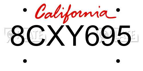 8CXY695 California License Plate