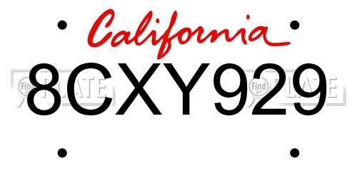 8CXY929 California License Plate
